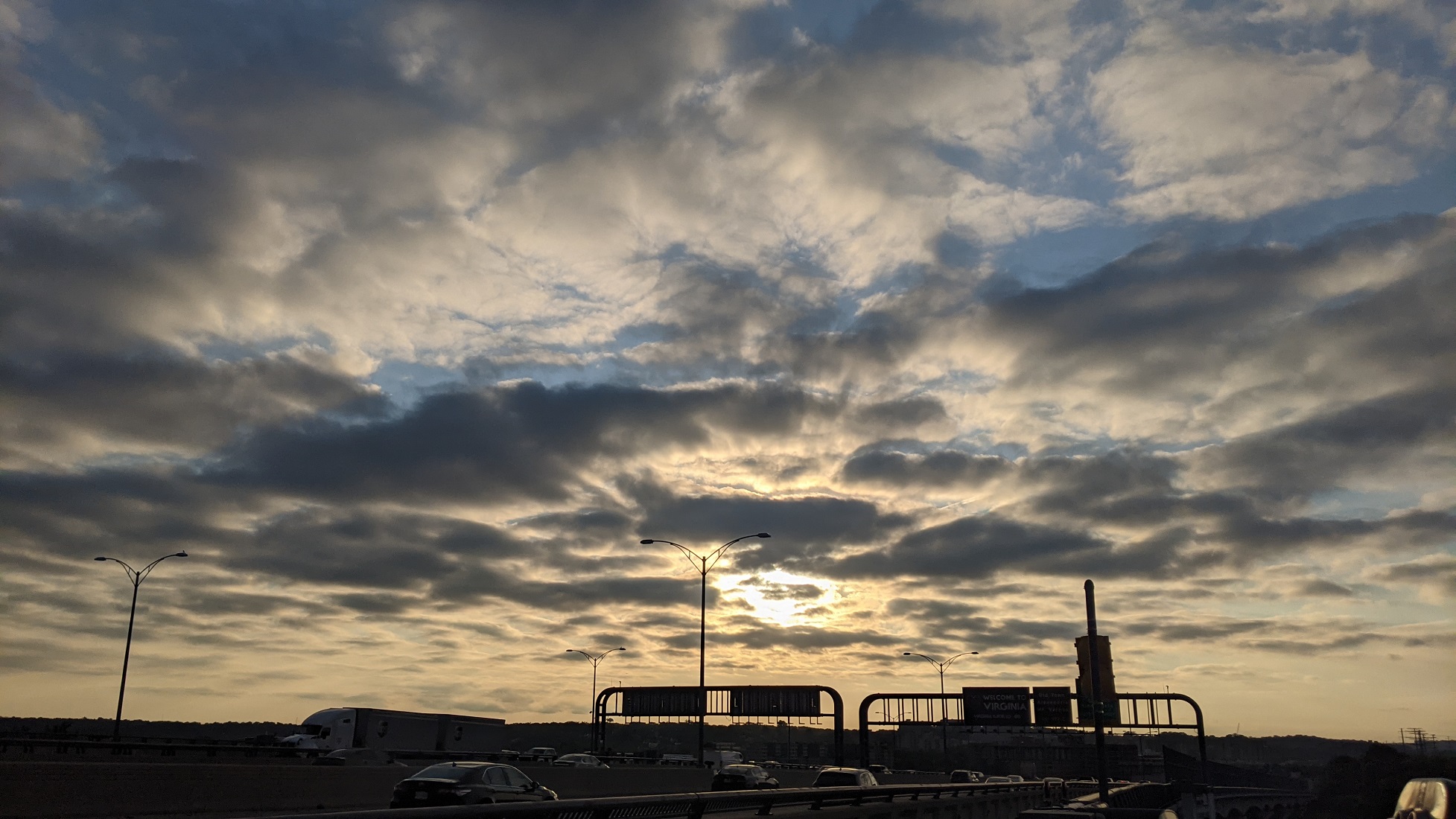 driving at sunset